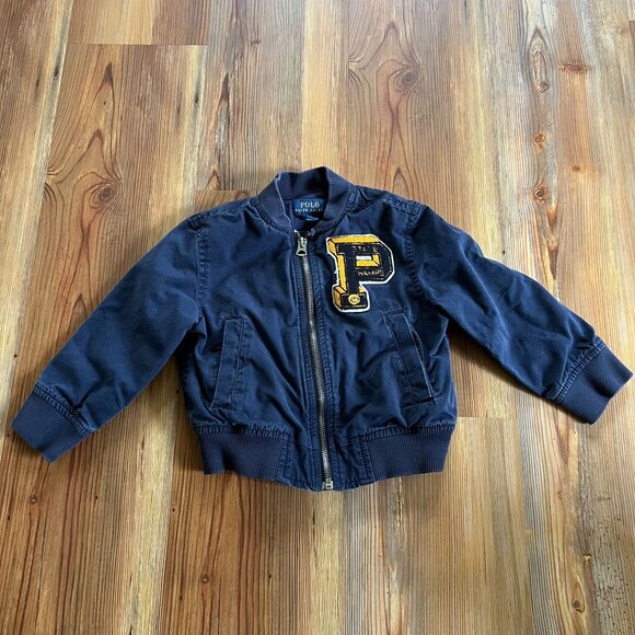 Polo Ralph Lauren Boys 2T Varsity Jacket Navy Blue Letterman "P" Patch Full Zip - Picture 8 of 8
